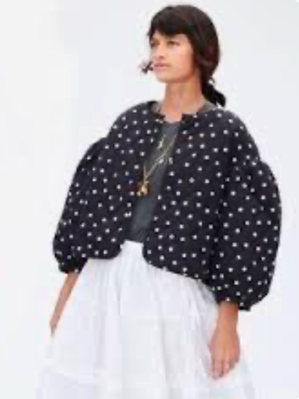 Clare V. Quilted Puff Sleeve polka dot Cardigan jacket
